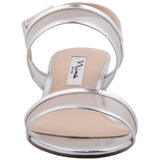 GANICE-WOMENS SILVER MESH BLOCK LOW-HEEL HOOK & LOOP DRESSY SANDAL 