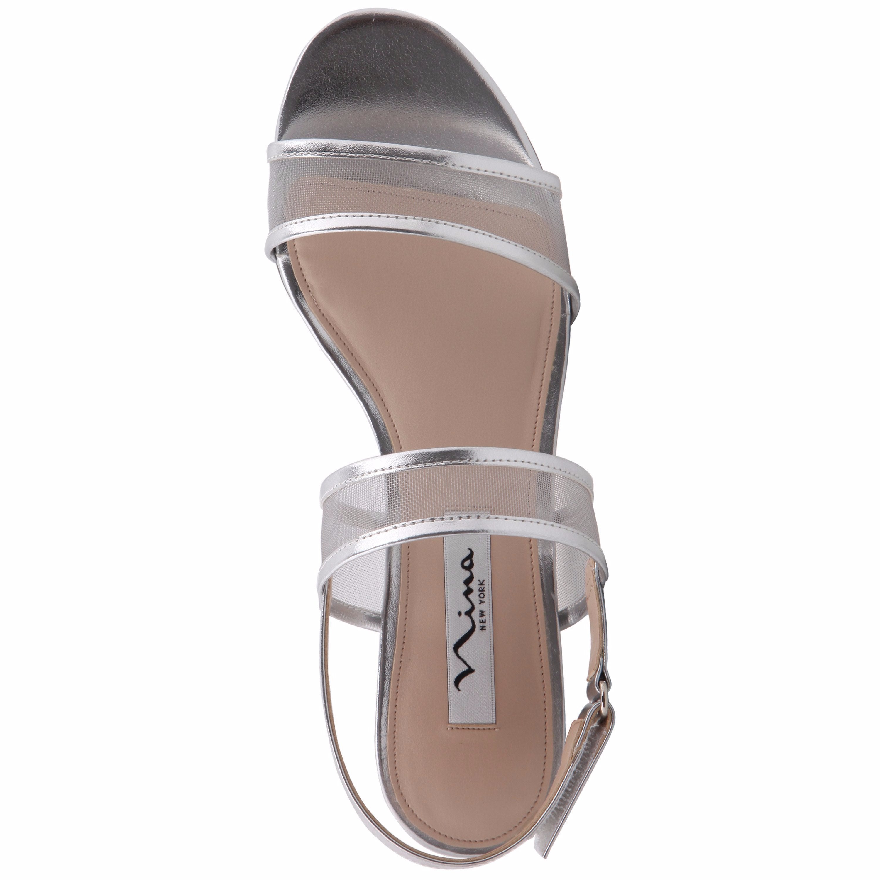 Womens Ganice Silver Metallic Foil with Mesh Block-Heel Hook