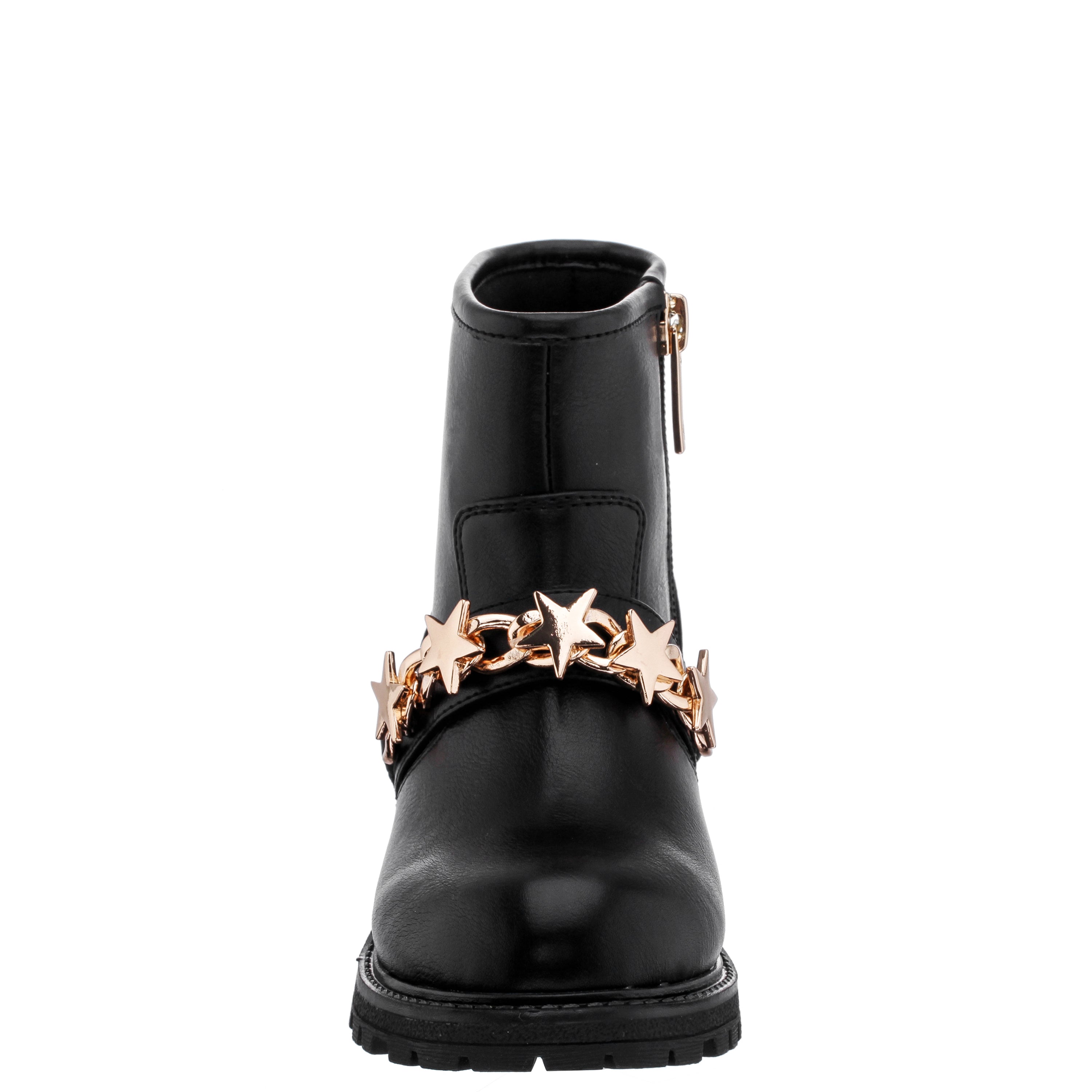 Girls Jennie Black Star Buckle Biker Boots | Nina Shoes