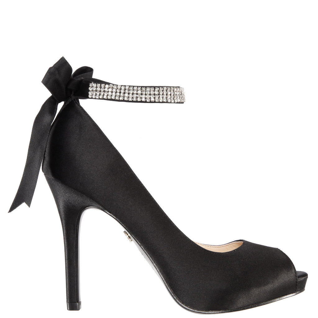 Womens Karen Black Open Toe Pump With Ankle Strap | Nina Shoes