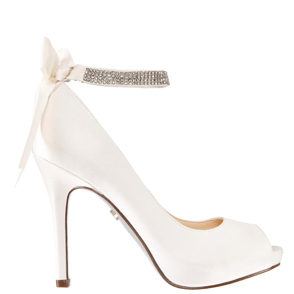 Womens Karen Ivory Open Toe Pump With Ankle Strap | Nina Shoes