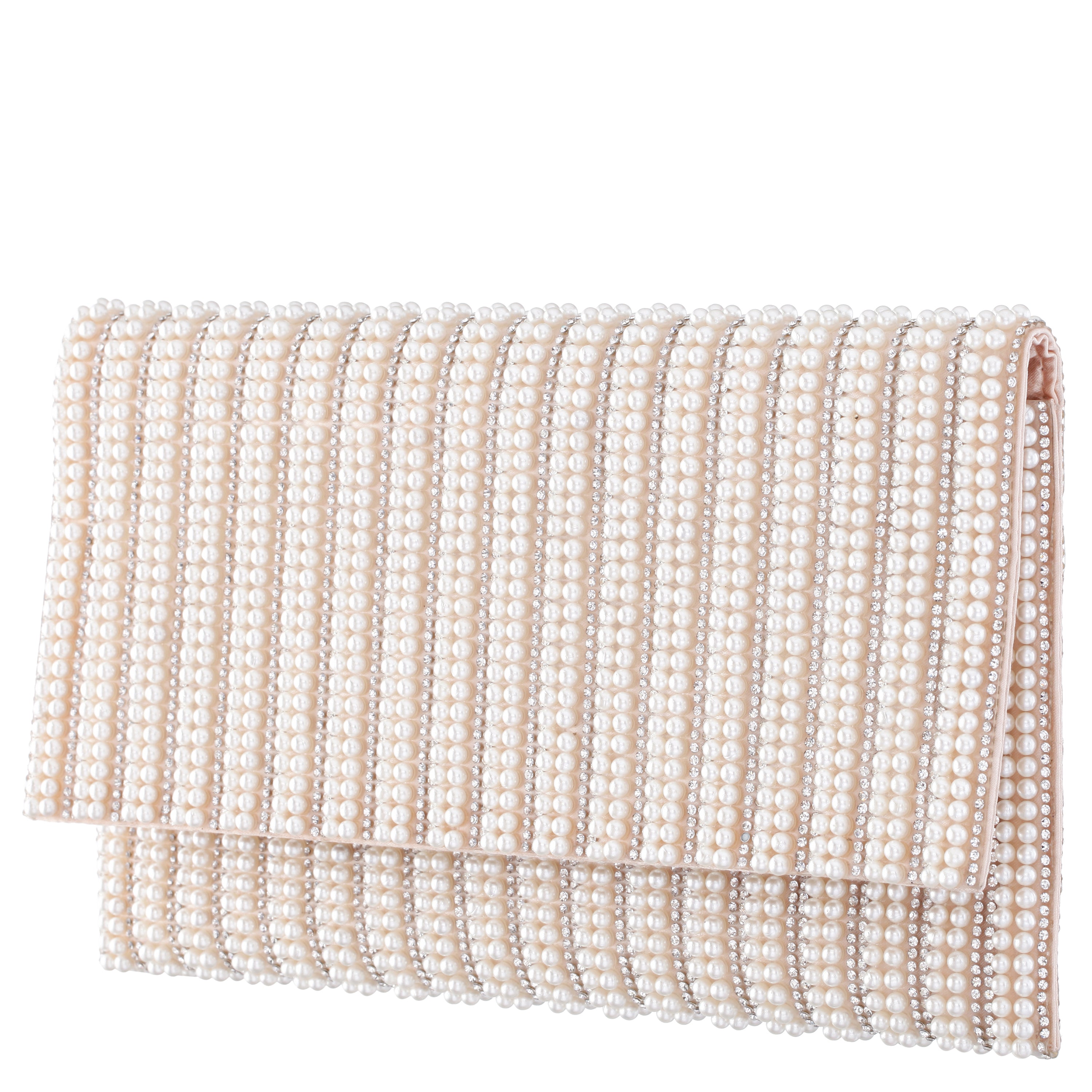 Womens Kimora White Allover Pearl/Crystal Envelope Clutch | Nina Shoes