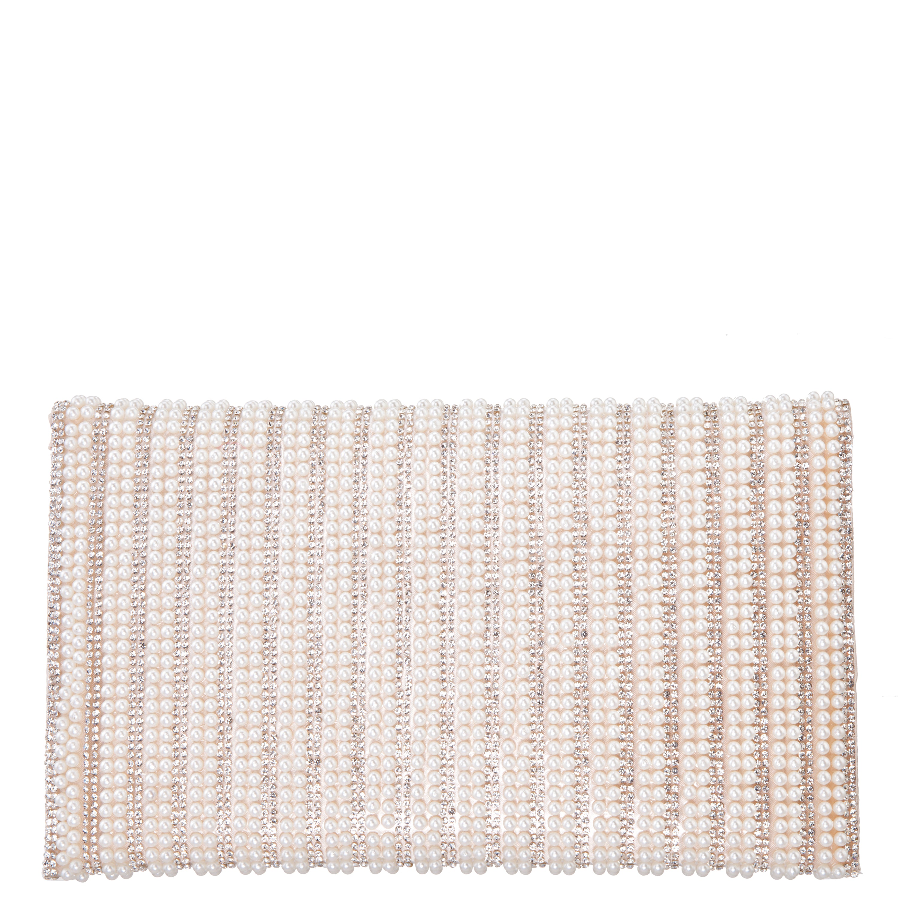 Womens Kimora White Allover Pearl/Crystal Envelope Clutch | Nina Shoes