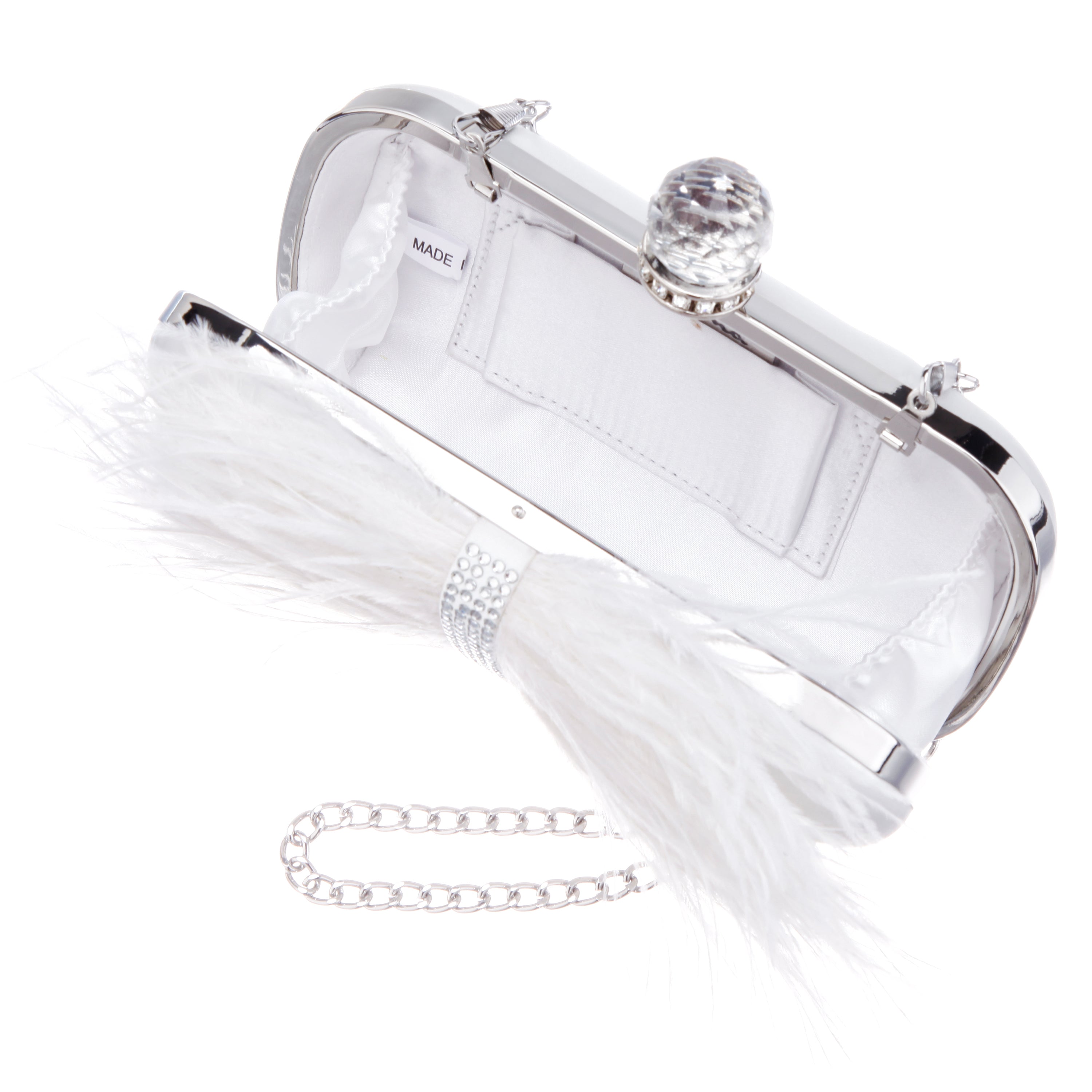 Womens Lara White Feather Embellished Minaudiere | Nina Shoes