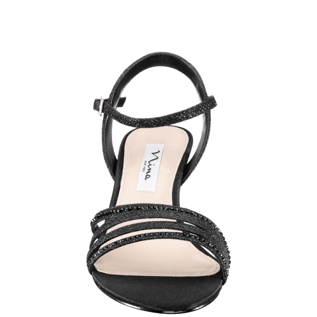 Womens Nelena Black Textured Metallic Low-heel Dress Sandal | Nina Shoes