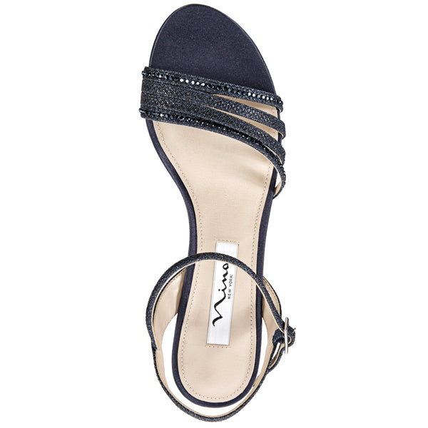 Womens Nelena Navy Textured Metallic Low-heel Dress Sandal | Nina