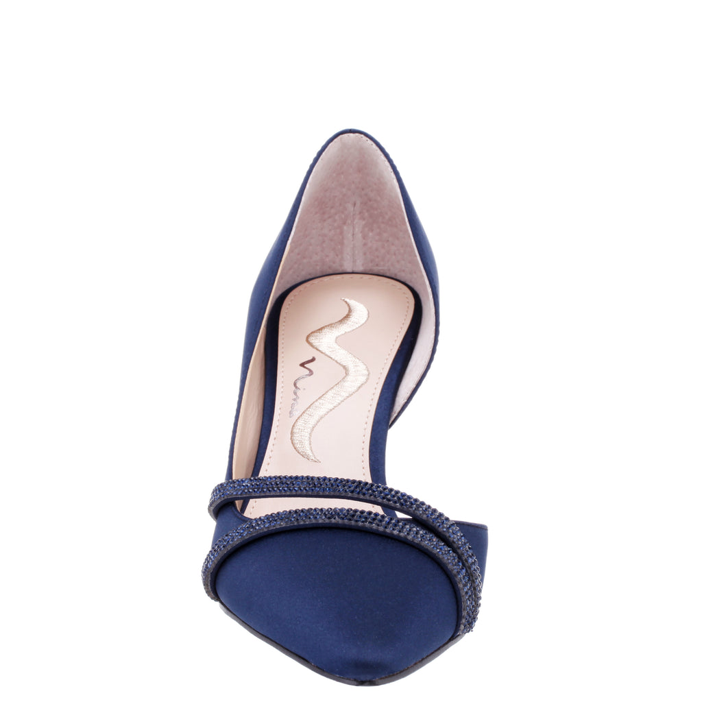 Womens Nevin Women's New Navy Luster Satin W/ Crystals Mid-Heel Pump ...