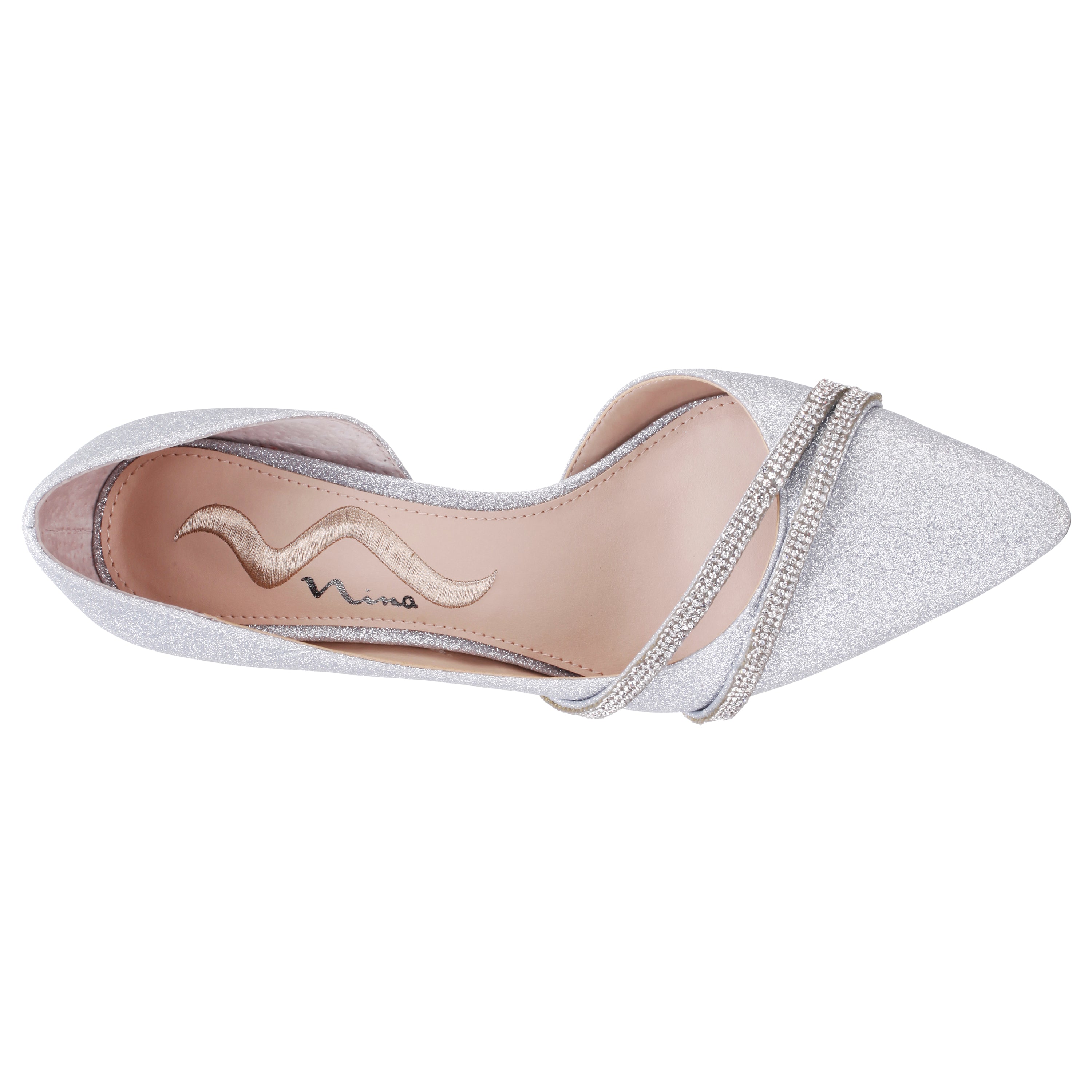 Womens Nevin Women's New Silver Fine Glitter W/ Crystals Mid-Heel
