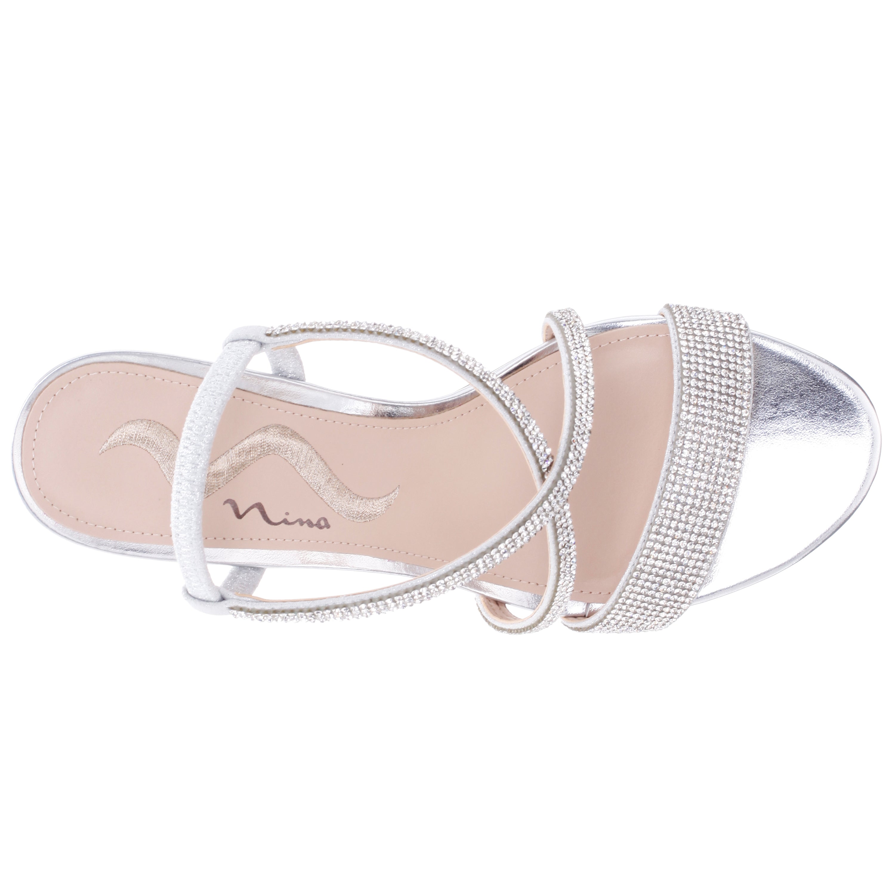 Womens Nixon Silver Metallic Crystal Low-Heel Wedge Dressy Sandal