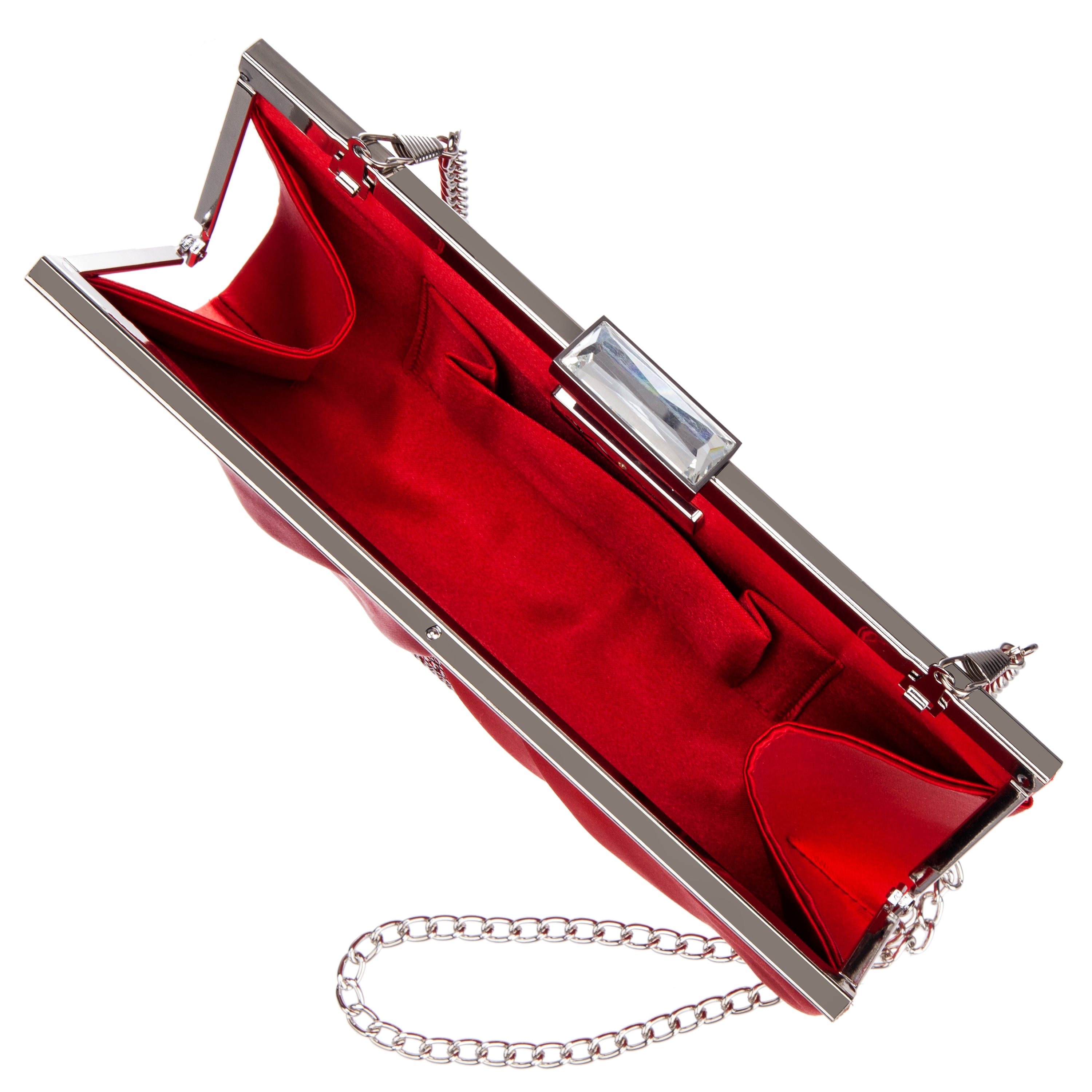 Womens Ophelia Red Pleated Satin Frame Clutch | Nina Shoes