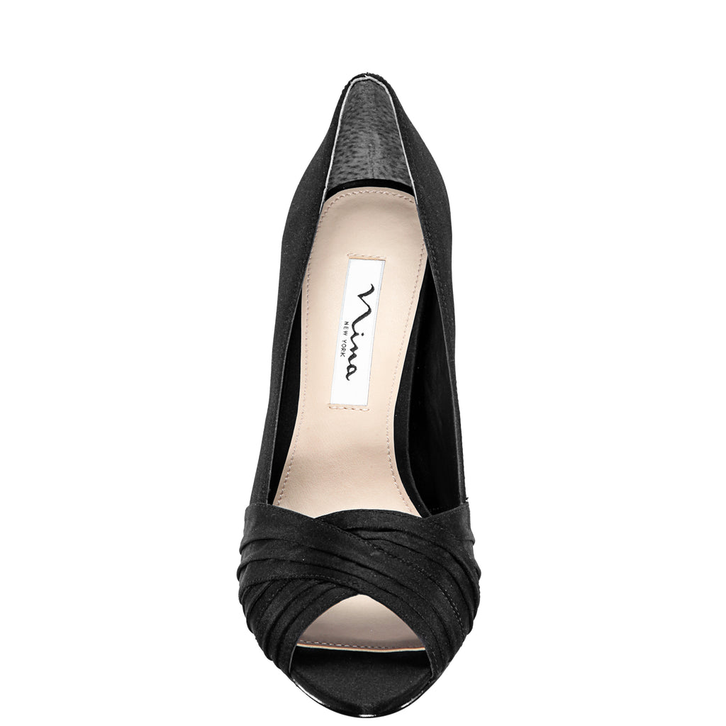 Womens Rhiyana Black Satin Peep Toe High-Heel Classic Pump | Nina Shoes