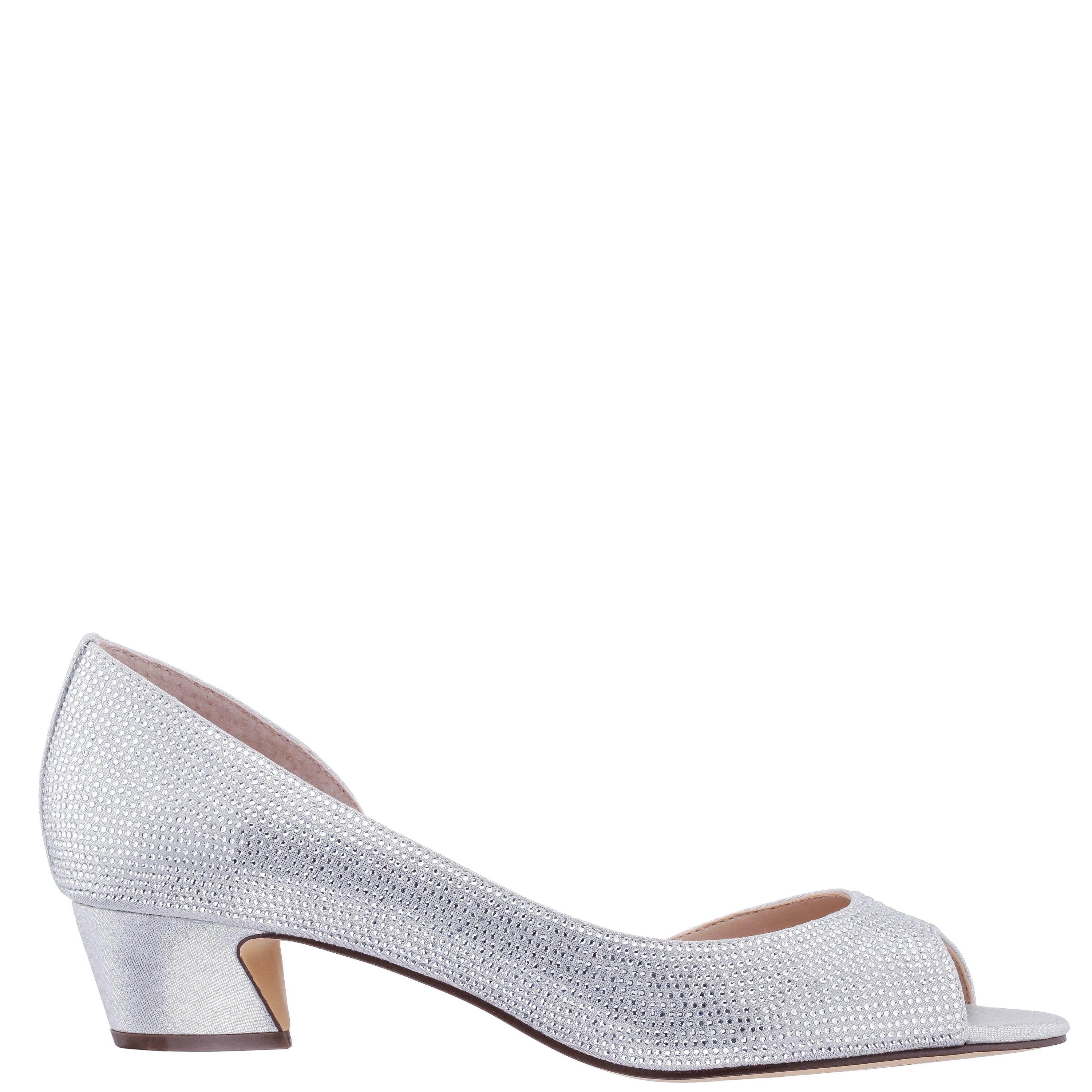 Womens Rossie Grey Satin Crystal Low-Heel D'orsay Evening Pump | Nina Shoes