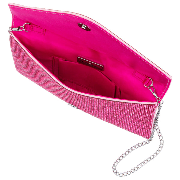 SPARK-ULTRA PINK ALLOVER CRYSTAL ENVELOPE CLUTCH – Nina Shoes