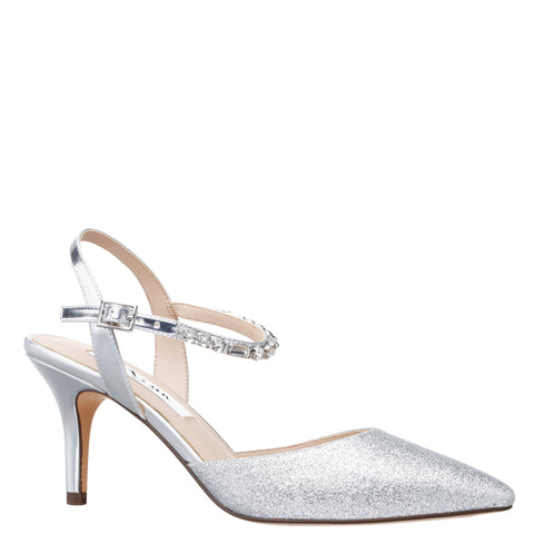 Womens Tucker Silver Glitter Crystal Pointy toe Mid heel Dress