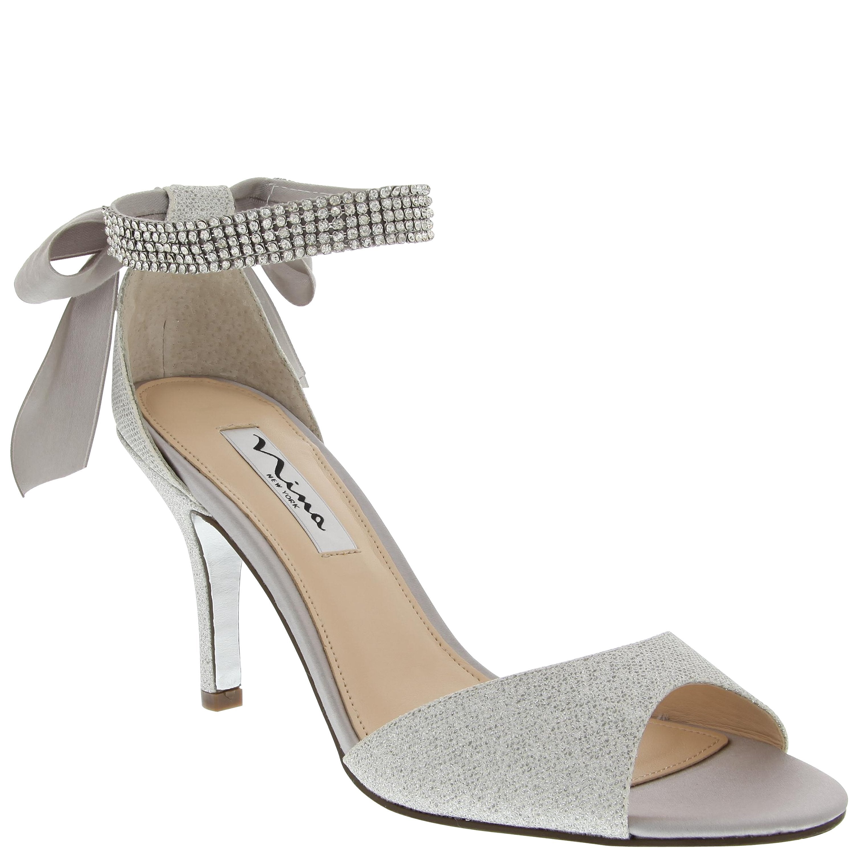 Womens Vinnie Silver Textured Metallic Sandal with Adjustable