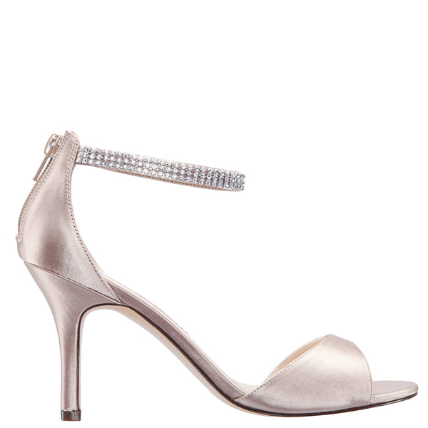 Womens Volanda Champagne Satin Crystal Ankle-strap High-heel Dressy ...