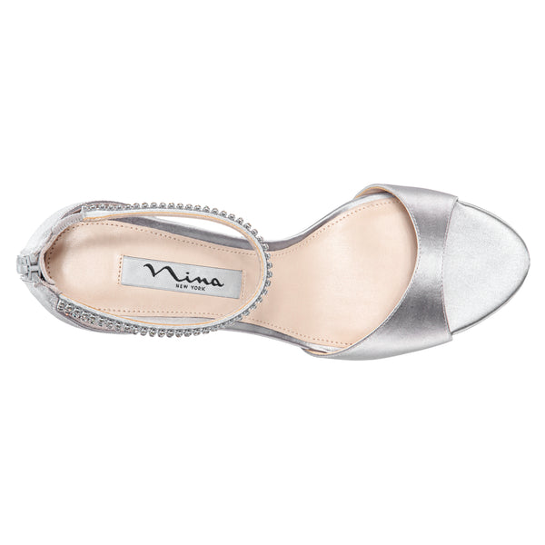 Womens Volanda New Silver Satin Crystal Ankle-strap High-heel