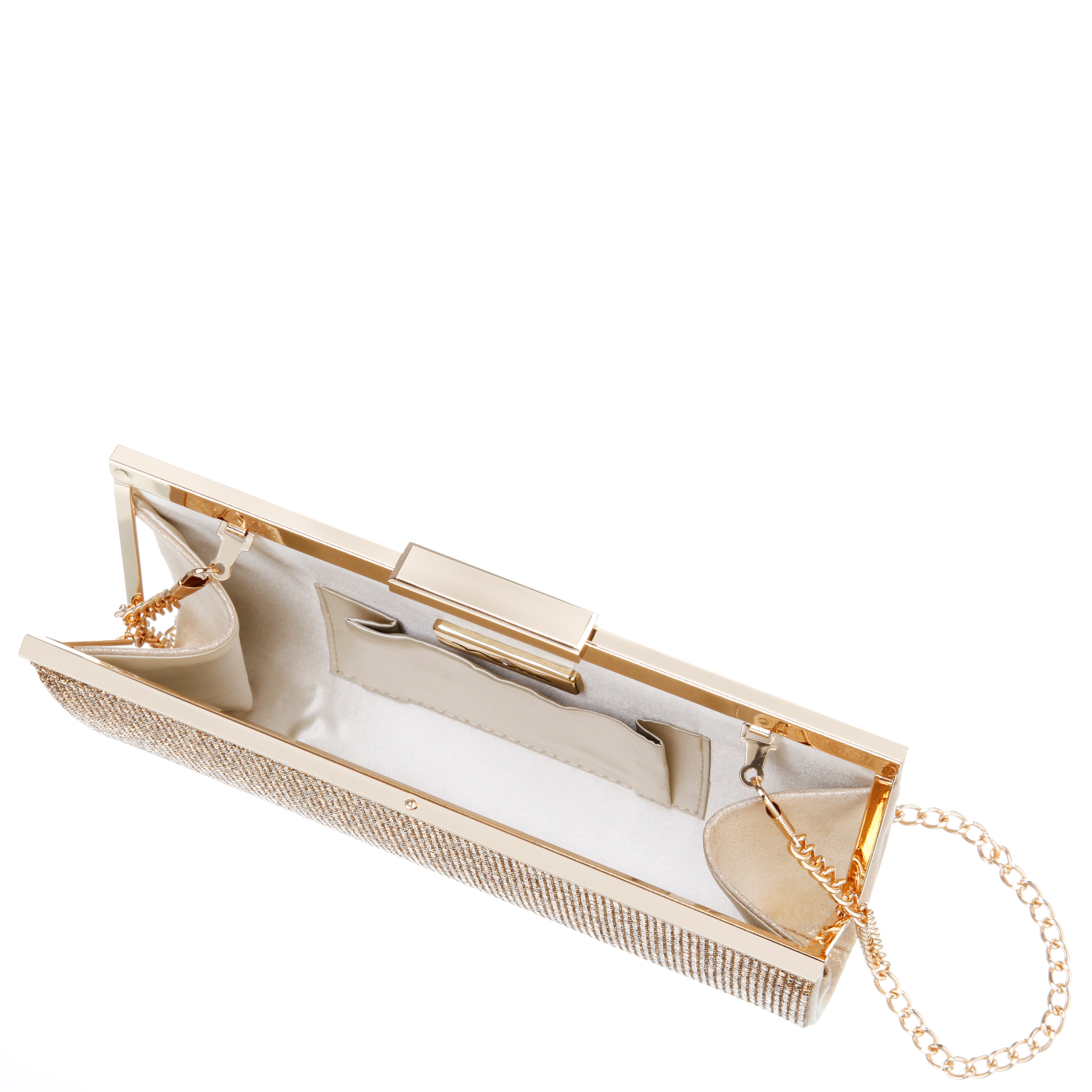 Womens Winslet Gold Crystal Frame Clutch | Nina Shoes