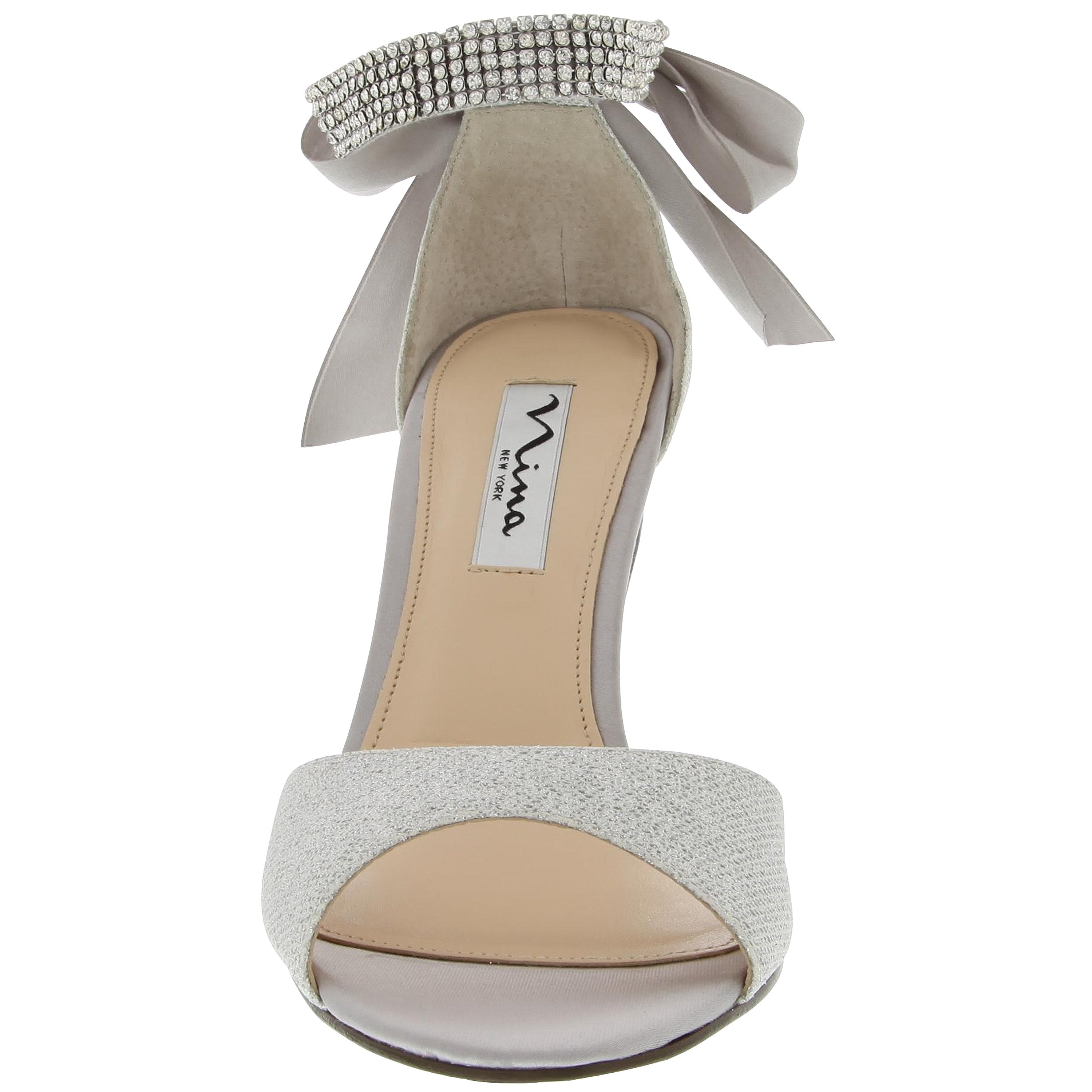 Womens Vinnie Silver Textured Metallic Sandal with Adjustable